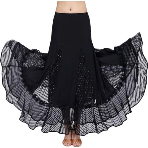 Ballroom Dance Skirt Long Length Spread hem Elegant Modern Dance Maxi Skirt Women Flamenco Latin Tango Practice Stage Costumes