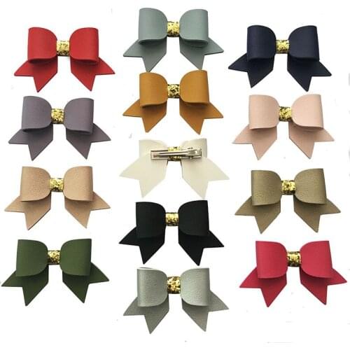 Girls Faux Leather Hair Bows Hair Clips Double Side Faux Leather Bows Hair Grips Hair Pin For Baby Toddler Women 10pcs/lot