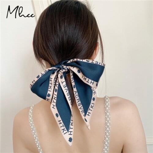 Womens Small Strip French Retro Style Narrow Long Scarf 100x6cm Silk Tie Letter Print Bag Ribbon Headband Hair Accessories