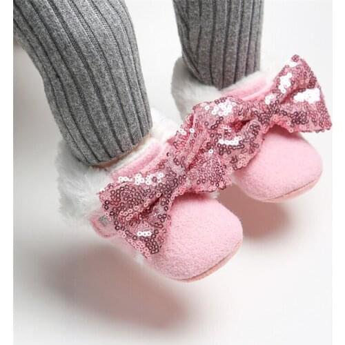 Baby Girl Snow Boots Winter Warm Booties Infant Toddler Newborn Baby Girl Princess Sequins Bowknot Snow Crib Shoes Size 0-18M