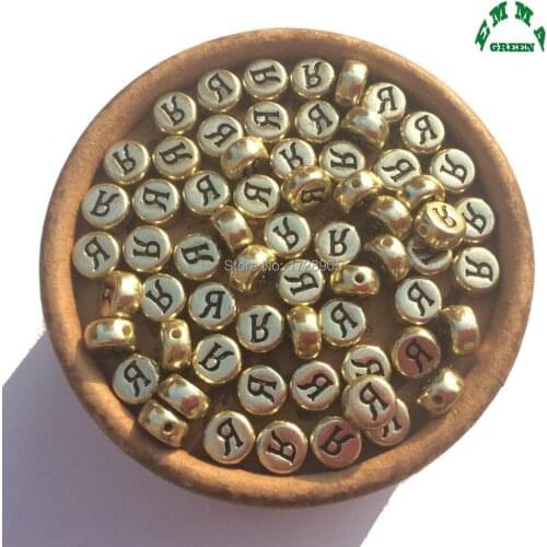 Gold Russian Beads Alphabets Letters 3600 pcs Acrylic Round Coin Round Spacer Beads 7mm Letters for DIY Jewelry Wholesale