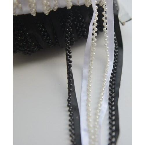 1cm Cotton Pearl Beade Black White Embroidered Fabric Lace Trim Ribbon Handmade DIY Sewing Supplies Craft For Costume Decoration
