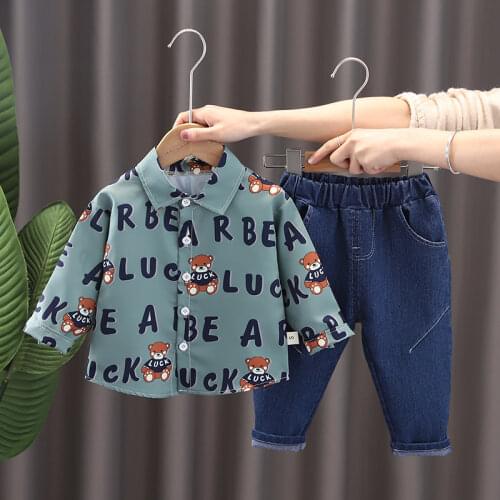 New Spring Autumn Toddler Boys Sport Suit Newborn Baby Girls Printed Fish Pullover Hooded Jeans Children Clothes 1 2 3 4 Year
