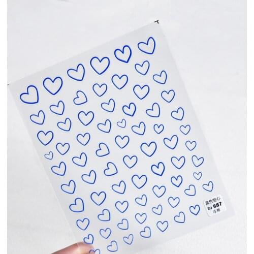 2021 Japanese 5D Embossed Nail Stickers Adhesive Thin Tough Sticker Hollow Blue Love Heart Shaped Nail Art Sticker Decorations
