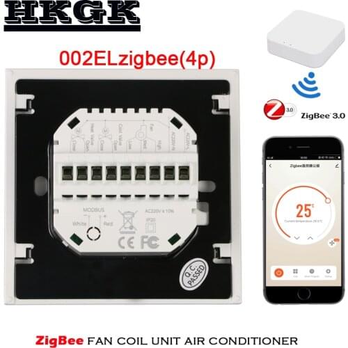 2P4P fan coil Thermostat, connected to zigbee gateway hub,control heat&cool compatible with Tuya APP Remote Alexa Google control