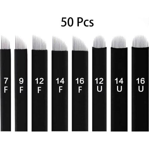 50Pcs Laminas Nano Tebori Microblading Black 12/14/16/18 Flex U Shape Tattoo Needles Pins Blade for Permanent Makeup Eyebrow Pen