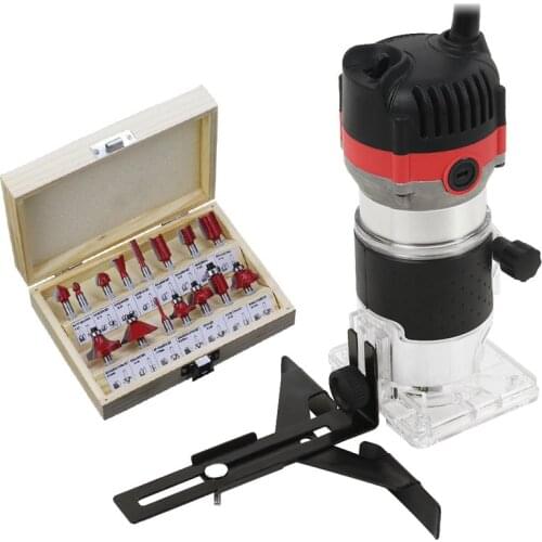 800W 6.35mm Wood Router Electric Trimmer Carpentry Engraving Slotting Trimming Woodworking Milling Machine With Milling Cutter