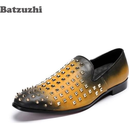 Batzuzhi Handmade Leather Men Casual Shoes Luxury High Quality Rivets Rock Shoes Men Fashion Comfortable Breathable Men Shoes