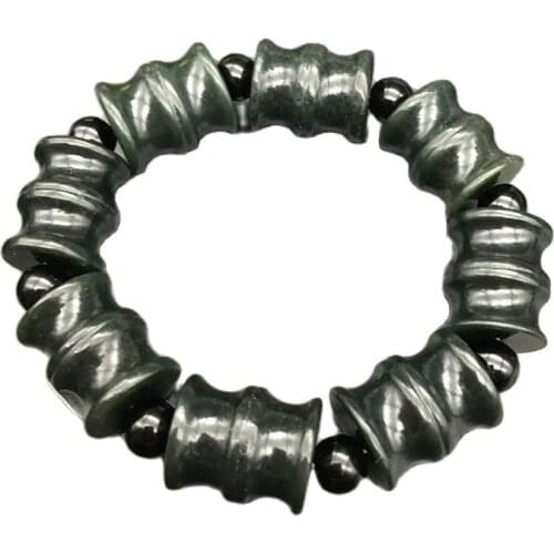 Chinese Hand Carved Jade Bead Natural Hetian Blue Jade Bracelet