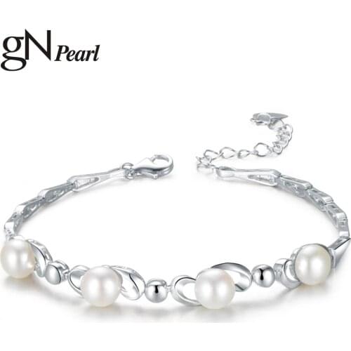 GN Pearl Genuien 6-7mm Natural Freshwater Pearl Bracelets 925 Sterling Silver 19cm+3cm Adjust Chain Fine Jewelry gNPearl