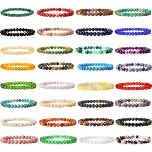 Hot 6mm Natural Stone Various Colors Beaded Bracelets Womens Mens Bracelets Frosted Stone Handmade Bangle Jewelry Wholesale