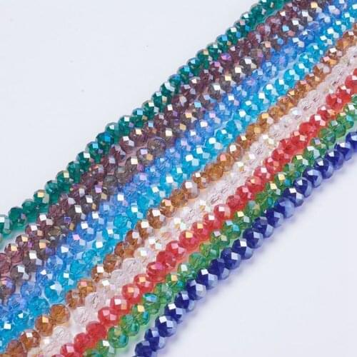 Electroplate Glass Beads, Mixed Color, AB Color Plated, Faceted Abacus, 8mm in diameter, 6mm thick, hole: 1mm, about