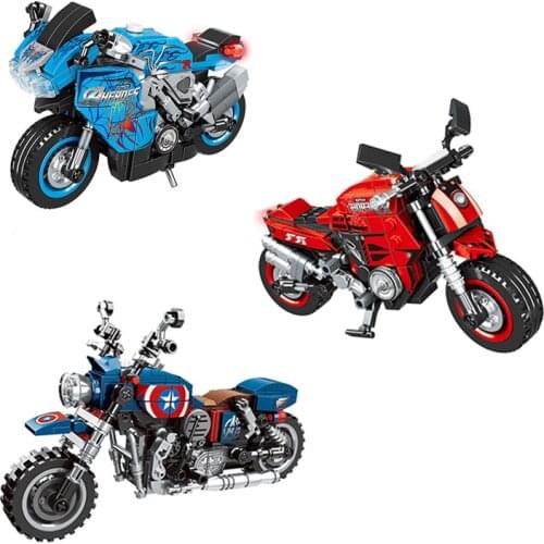 Marvel Avengers motorcycle building blocks iron Man Spiderman Captain America Black widow Hulk Chariot bricks toy for kids gift