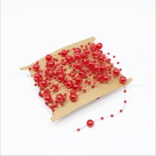 DIY 3Meters Red Pearl Line Artificial 8+3mm Pearls Beads Cloth Wedding Party Decorative Crafts Multicolor Plastic Pearl Chain