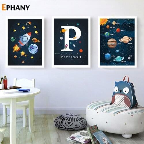 Baby Boy Bedroom Wall Art Solar System Canvas Painting Earth Posters and Prints Spaceship Rocket Picture Nordic Home Decoration