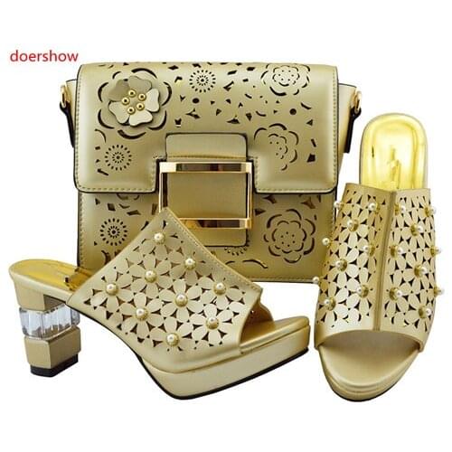 Doershow African Shoes and Matching Bags Italian Shoes and Bags To Match Shoes with Bag Set Decorated with Rhinestones!SJZS1-45