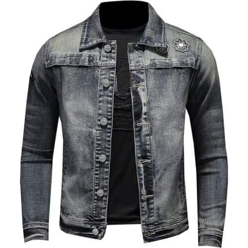 ERENEJIAN Mens Fashion Vintage Denim Trucker Jacket Slim Fit Retro Jeans Coat Outerwear High Quality Cowboy Tops Big Size 5XL
