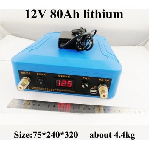 GTK 12V 80Ah lithium ion battery pack with LED light for solar power light panel solar solar generator e- tricycles+Charger
