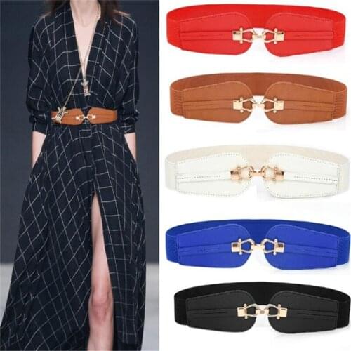 PU Leather Elastic Wide Belt For Women Stretch Thick Waist Belt For Dress Fashion Stretch Women Belts Plus Size