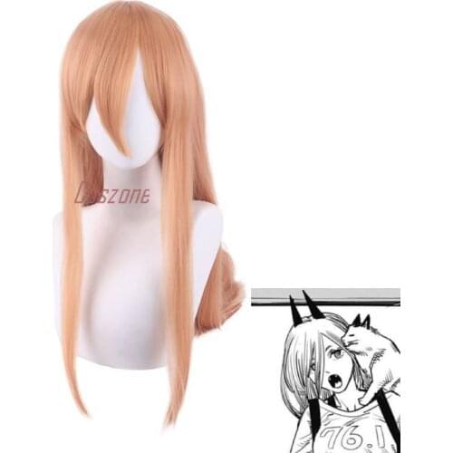 Anime Chainsaw Power Cosplay Wig Yellow Braided Synthetic Hair Long Braided Halloween Party + Free Wig Cap