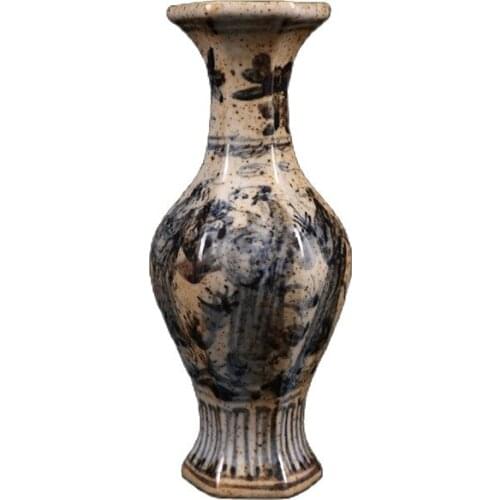 China Jingdezhen ceramic blue and white figure pattern hexagonal vase