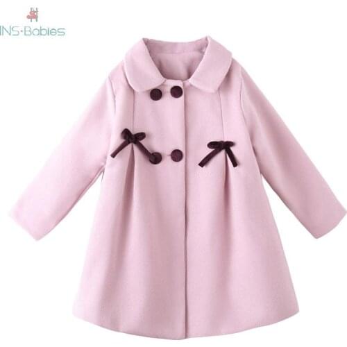 Autumn New Baby Girl Clothes pink Wool Coat winter childrens jacket for girls long sleeve Kids Overcoat 4y-6y outerwear outfits