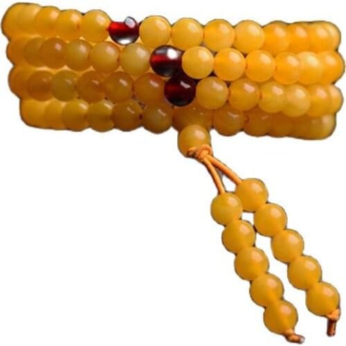 Natural Baltic old beeswax multi ring 108 Beads Bracelet amber bracelets stone beads prayer beads