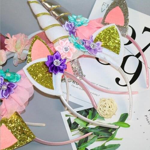 New Girls Cute Unicorn Flower Cat Ears Headbands Children Headwear Photo Props Party Hair Hoop Hairbands Kids Hair Accessories