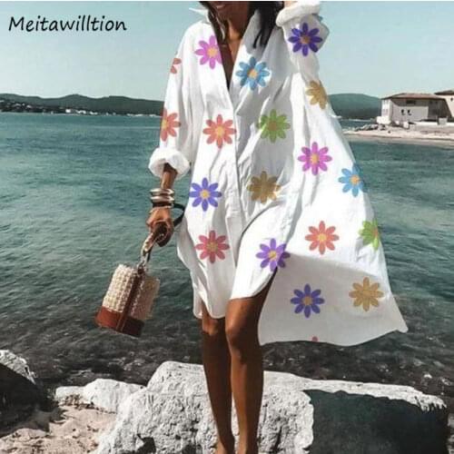 Autumn Boho Shirt Dress Women Long Sleeve Floral Print Beach Dress 2020 Casual Irregular Party Dresses Vestidos