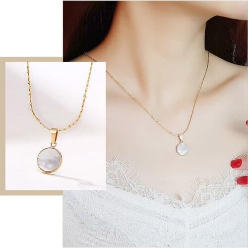 Elegant Geometric Shell Small Pendant Necklaces for Women Party Jewelry with Gold Color Stainless Steel K 18 Tag Accessory