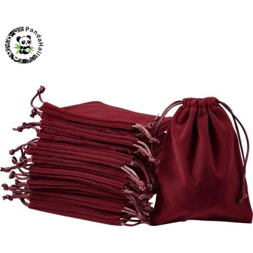 Pandahall 20 pcs Velvet Jewelry Bags Mothers Day Bags for Jewelry Findings Accessories Beading Supplies DarkRed 16x12cm