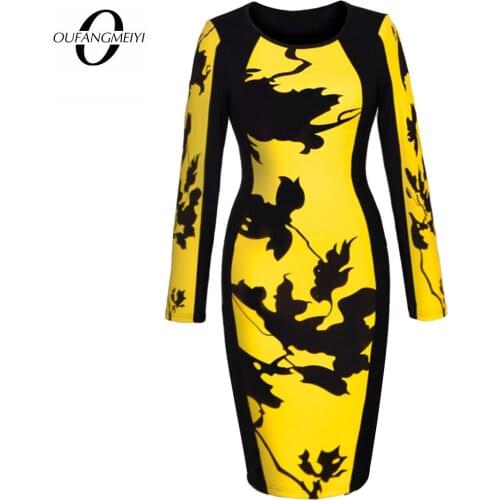 Retro Floral Printed Casual Fashion Elegant Patchwork Party Fitted Sheath Bodycon Pencil Dress EU346