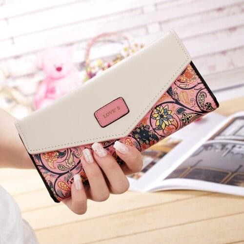 Rural floral contrast color ladies women envelope wallet High capacity Card Holder Purse Clutch Wallet