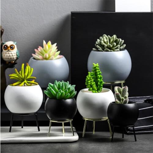 Nordic style Ball Shape Ceramic Gold Iron Art Vase Table FlowerPot Home Wedding Decoration Accessories For Plant Livingroom