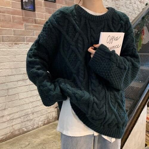 Autumn Winter Twisted Sweater Women Vintage Simple Ladies Loose Outerwear Korean Trendy Solid Thicker Knitwear Female