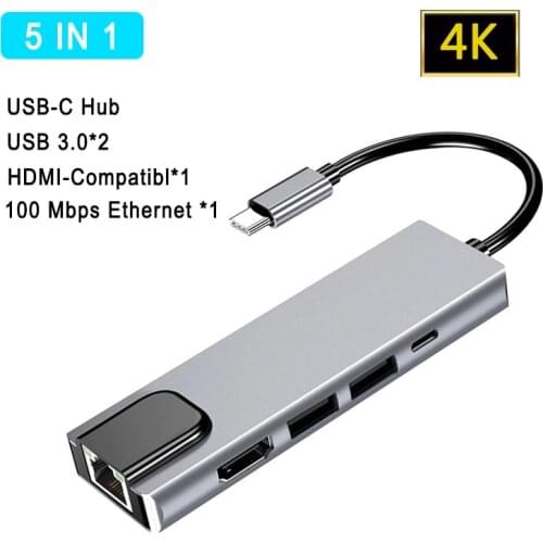 USB Type C Hub Adapter Dock with 4K HDMI-compatible PD RJ45 Ethernet Lan Charge for MacBook USB Type C Hub Aluminum alloyAdapter