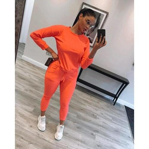 QY0503 Ladies Suit Leisure Sports Jogging Long-Sleeved Top Trousers Two-Piece Fashion Solid Color Street Home Suit Women