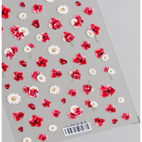 1pcs 5D Nail Sticker Rose Flower Camellia Daisy Flower Nail Sticker Red Yellow Nail Art Water Slide Decals Manicure Decoration