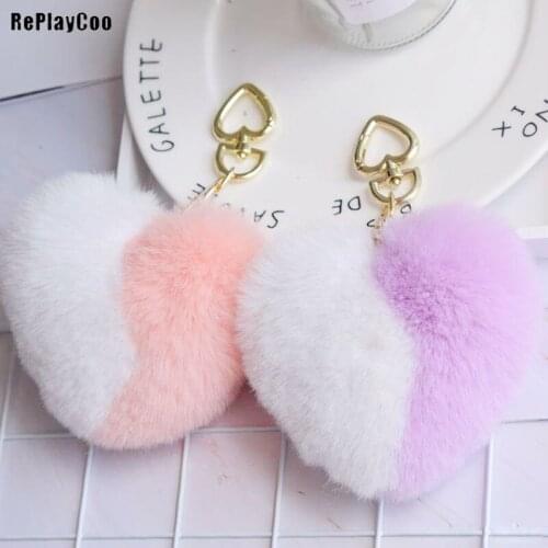 3PCS/LOT Plush Keychains Toys Small Pendant Soft Doll Imitation Rabbit Fur Stuffed 11cm Heart Fur Ball By Phone Bags Gift GMR124