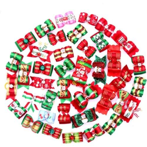 30 Pcs Pet Dog Accessories Mix Christmas Design Pet Dog Hair Bows Rubber Bands Handmade Puppy Dog Hair Rubber Bands Pet Supplier