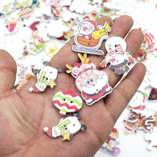 40pcs/pack Random Mixed Christmas Style wooden buttons Printed Christmas series botones cartoon button Mix sewing supplies