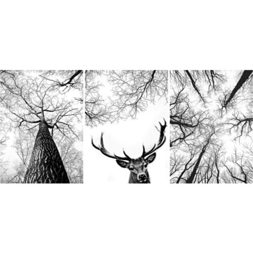 Nordic Forest Tree DIY Diamond Painting Black White Deer Diamond Embroidery 5D Mosaic Diamond Cross Stitch Needlework Home Decor