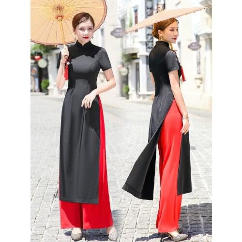 Cheongsam New Vietnam Ao Dai Chinese Traditional Costumes Improved Dress Slim Cheongsam Robe Rouge Vintage Clothing 5xl