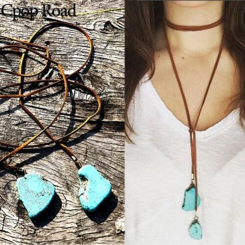 Cpop Boho Leather Rope Necklace Creative Geometric Pendant Elegant Necklace Women Jewelry Accessories Hot Sale Gift