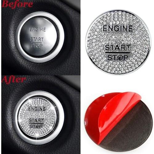 For Mercedes Benz Car One-Click Start Stop Engine Ignition Push Button Decoration Diamond Rhinestone Trim Cover Sticker Silver