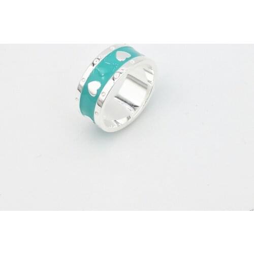 Europe and the United States mens and womens classic sterling silver ring ring heart-shaped green enamel sweet romance