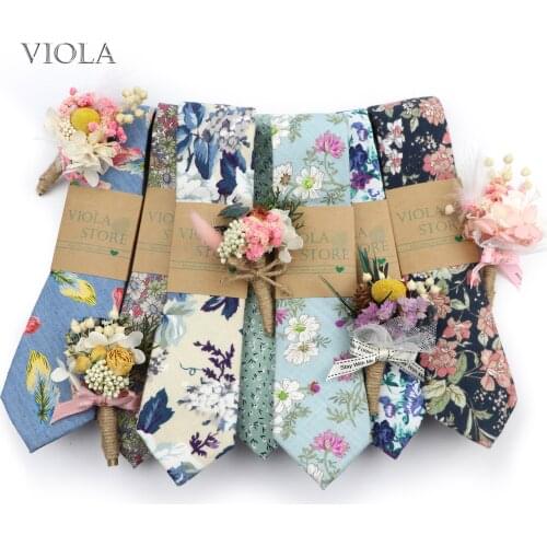 Gift Boxed Luxury Floral Tie Dry Flower Brooch Set Men Wedding 6.5cm 100% Cotton Necktie Party Groom Shirt Accessories Exclusive