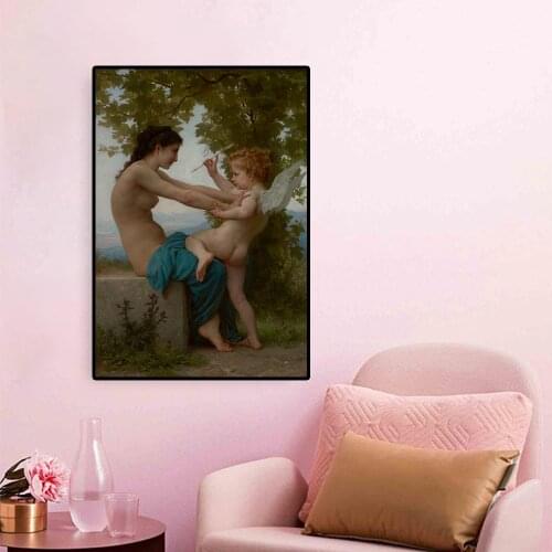 Citon Canvas Oil painting Bouguereau《A Young Girl Defending Herself Against Eros》Art Picture Modern Wall Decor Home Decoration