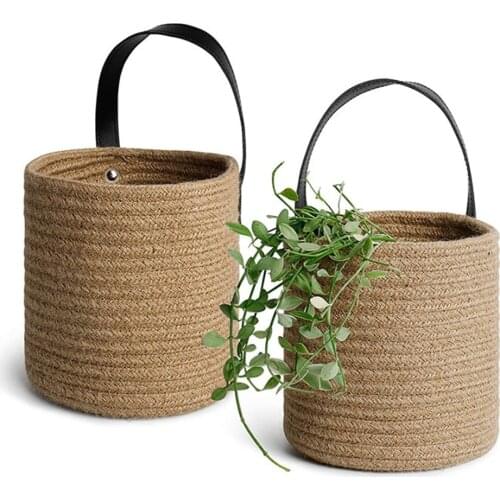 Storage Basket Planting Flower Pot Cotton Rope Basket with Handle Laundry Basket Clothes Organizer Wall Hanging Home Decor