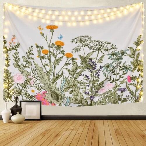 Beautiful Flower White Tapestry Vintage Exotic Summer Plant Nature Frame for Bedroom Photography Wall Decor